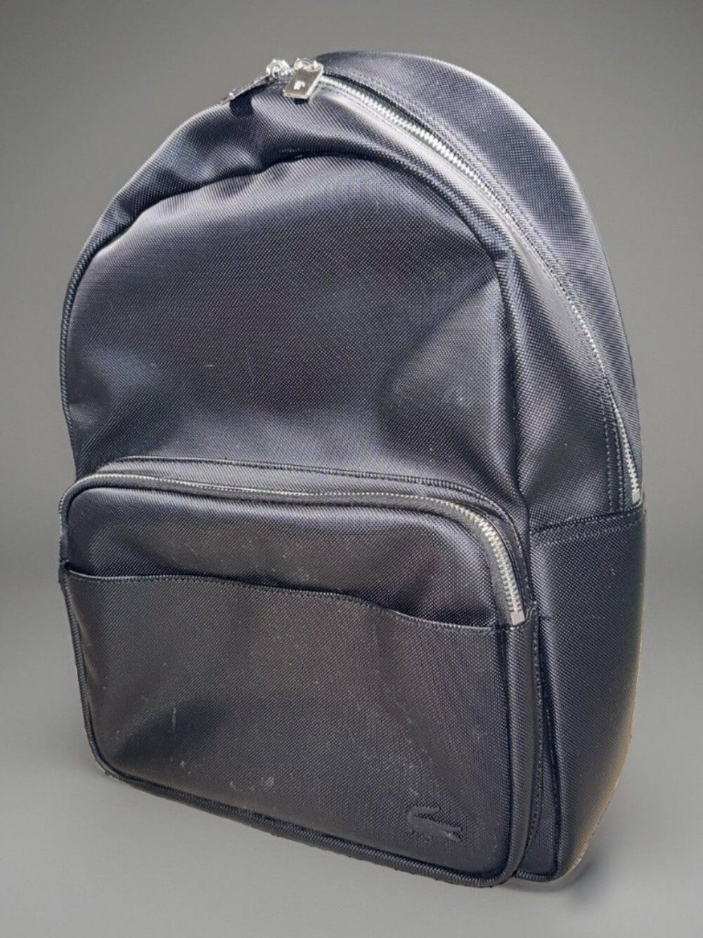 Lacoste Men's Classic Laptop Pocket Backpack, Black Textured Water Resistant